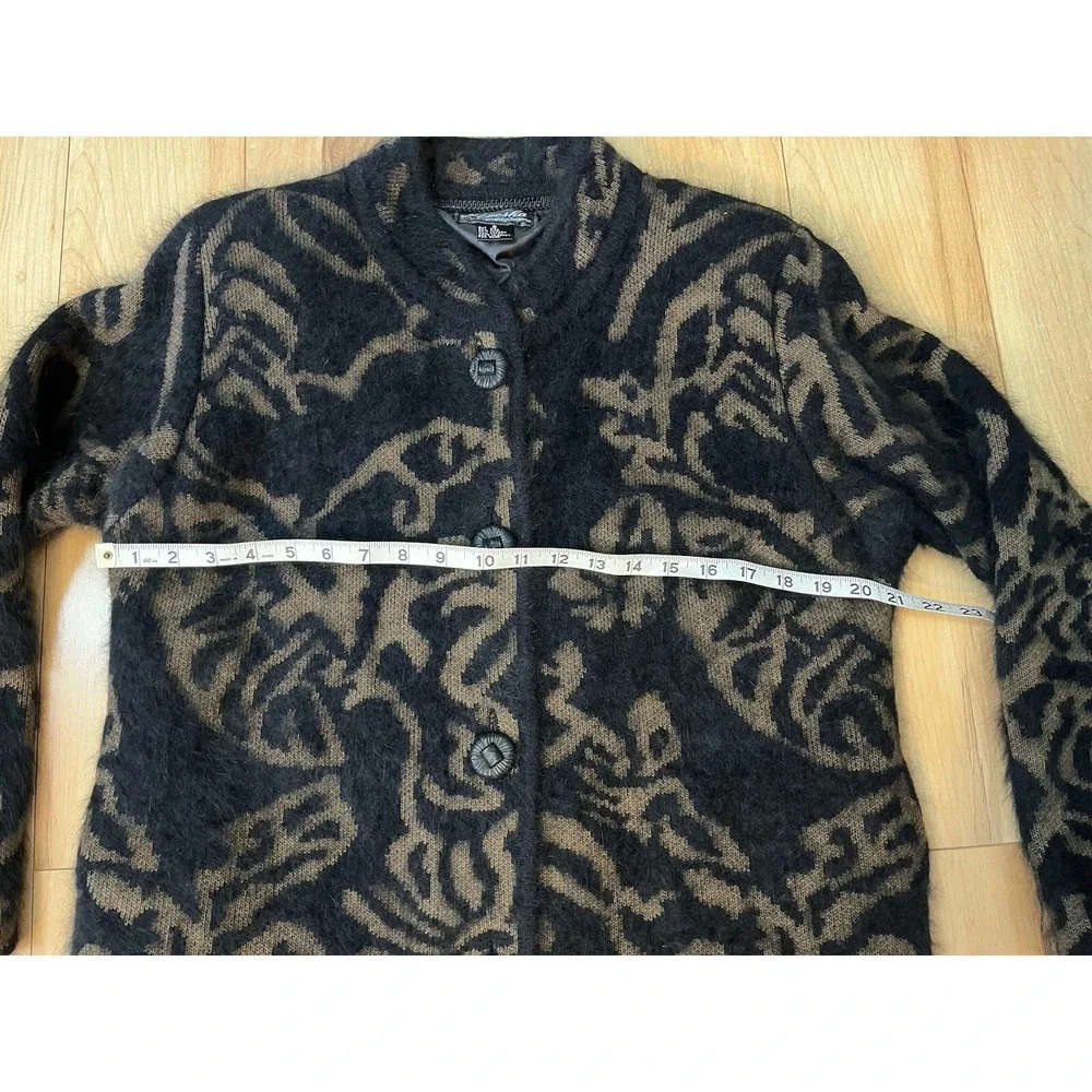 VENESHA Black & Brown Angora Thigh Length Patterned Sweater Jacket Size Small